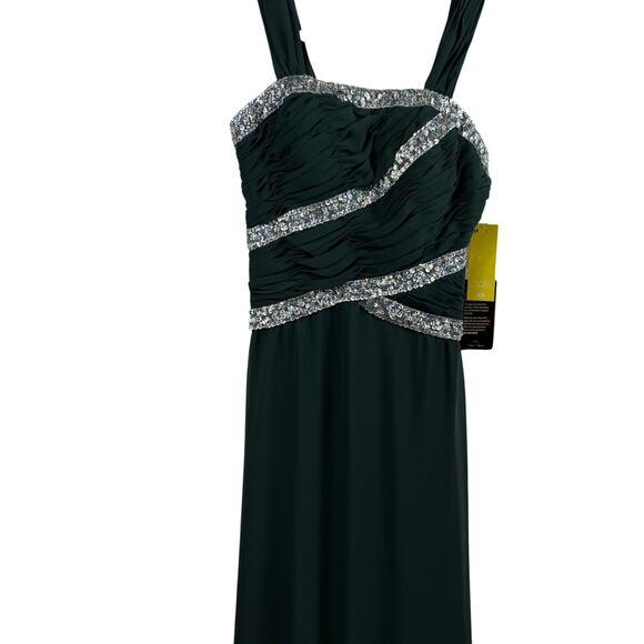 New Prom Formal Nox Anabel Green Sequin Rouched Maxi Dress Gown Juniors XS HOCO - Picture 9 of 16